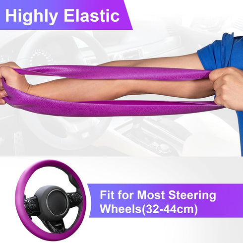 Spurtar Steering Wheel Cover, Soft Silicone Leather Texture Steering Wheel Covers, 14"-15" Anti-Slip Car Purple Steering Wheel Cover, Car Steering...