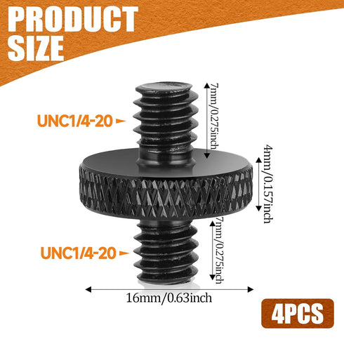 1/4" Male to 1/4" Male Tripod Screw, 4 PCS Standard Camera Cage Mount Threaded Light Stand Screw, Double Head Converter Precision Made for Shoulde...