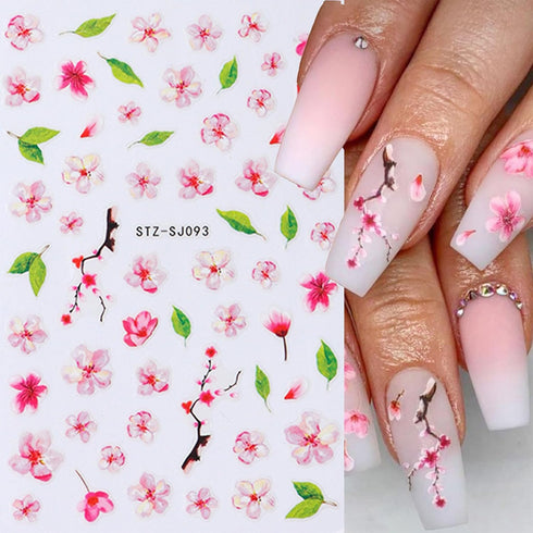 JMEOWIO 10 Sheets Spring Flower Nail Art Stickers Decals Self-Adhesive Pegatinas Uñas Summer Floral Sakura Nail Supplies Nail Art Design Decoratio...