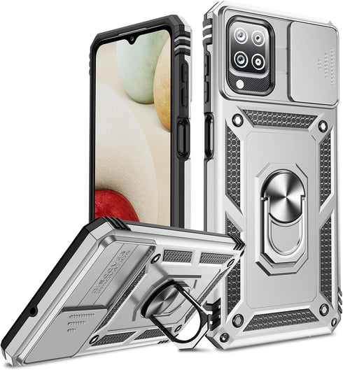 LeYi for Galaxy-A12-Phone-Case, Samsung A12 Case with Slide Camera Cover, Military-Grade Heavy Duty Shockproof Hard Case with Rotatable Ring Stand...