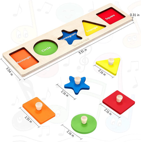 First Jumbo Knob Wooden Shape Puzzles for Toddlers 1-3, Peg Shapes Puzzle Sorter Board for Baby Kids,Montessori Preschool Learning Toys,1 Year Old...