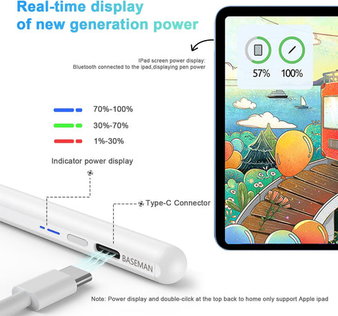 Stylus Pencil for Apple iPad with Tilt Sensitive Palm Rejection, Stylus Pen for iPad Pro11&12.9 inch, Pencil for iPad Air 3/4/5 Gen, iPad 6/7/8/9/...