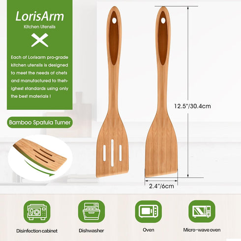 12" inch Bamboo Spatula Turner, Solid Kitchen Spatula Turner, Egg Scraper, Wood Cooking Utensil, Kitchen Spatulas for Baking, Flipping, Serving, S...