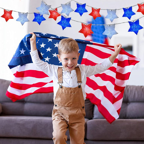 Red White Blue Star Lights 6.8Ft 4th of July Decorations Light 10 LED Star String Lights Battery Operated with Timer, Red White and Blue Light for...
