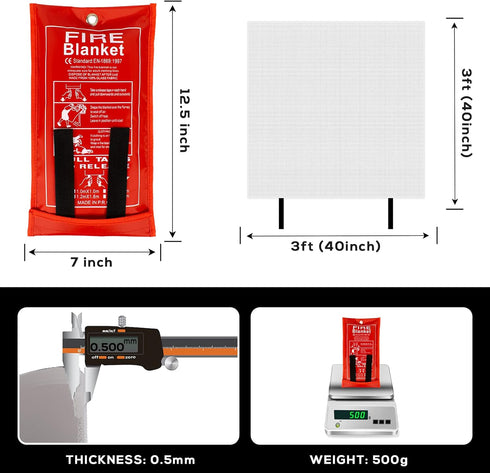FLASLD Fire Blanket for Home and Kitchen, Fiberglass Fire Blankets Emergency for People, Flame Retardant Protection and Heat Insulation (3 ft x 3 ...