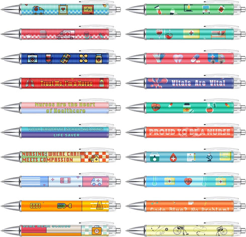 20pcs Nurse Pens Cartoon Nurse Pens, Cute Retractable Nursing Pens Funny Nurse Pens Set Greeting Nurse Appreciation Gift Pens for Nurse Week Medic...