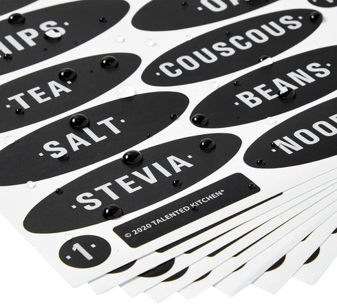 Talented Kitchen 158 Pieces Chalkboard Pantry Stickers - 158 Pieces, White All-Caps on Black, 8.5 x 11 in - Water-Resistant Vinyl Preprinted Label...