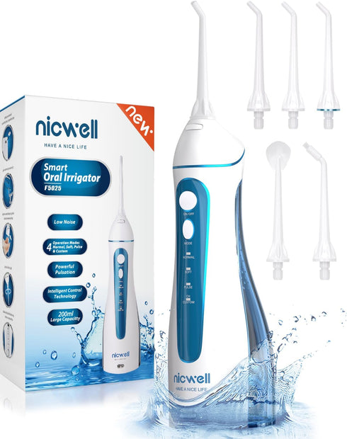 Water Dental Flosser Cordless for Teeth - Nicwell 4 Modes Dental Oral Irrigator, Portable and Rechargeable IPX7 Waterproof Powerful Battery Life W...