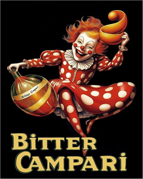Posterizer 1 pcs-advertisement for "Bitter Campari" with a clown 1-Kitchen & Bar Art-Retro Art-Art Poster Print for Home, Office, Store, Bar- unfr...