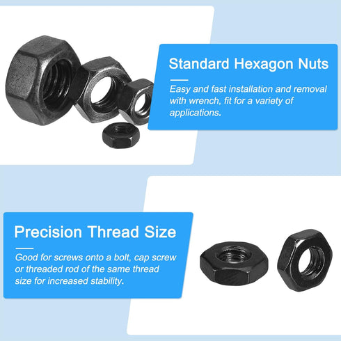 Hex Nuts (1/4"-20) 50Pcs, Carbon Steel Coarse Thread Black Oxide Hexagon Nut Hardware - for DIY Home Repair Machinery, Black...