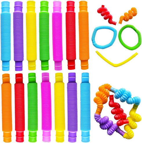 Pop Tubes, 14Pack Pop Tube Fidget Toys for Kids and Sensory Toys for Children and Adult, Fidget Tubes for Stress and Anxiety Relief, Learning Toys...