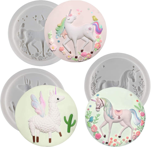 FUNSHOWCASE Unicorn Llama Fondant Silicone Molds Set Llamacorn Cake Decorating, Cupcake Topper, Chocolate, Epoxy Resin, Polymer Clay Art Craft Pro...
