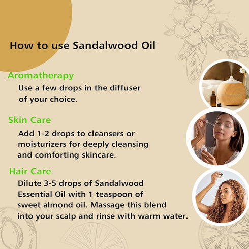 Sandalwood Essential Oil, Home Fragrance Oil Scent Oil for Perfume, Diffuser, Skin, Hair, Roll On - 30ml...
