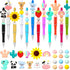 Ctosree 12 Pcs Beadable Pens Kit Silicone Focal Beads for Beadable Pens DIY Cute Animals Bead Pens Making Kit Cow Dinosaur Rainbow Beaded Ballpoin...