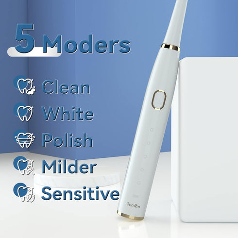 7AM2M Sonic Electric Toothbrush for Adults and Kids- High Power Rechargeable Toothbrushes with 8 Brush Heads,5 Adjustable Modes, Built-in 2-Minute...