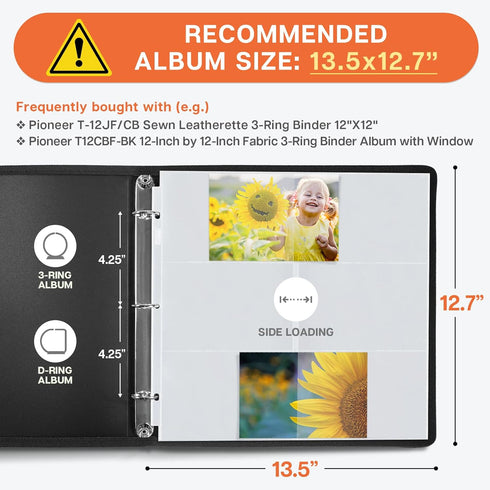 Dunwell Photo Album Refill Pages 12x12, (10 Pack, 4x6 Horizontal) Holds 120 Photos, Clear Plastic 4 x 6 Photo Sleeves for 3 Ring Binder, D-Ring Sc...