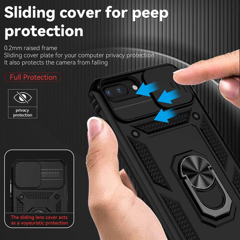 for iPhone 8 Plus Case,iPhone 7 Plus Case,iPhone 6 Plus Case,with Slide Camera Cover+ HD Screen Protector,Rotated Ring Kickstand Military Grade Sh...