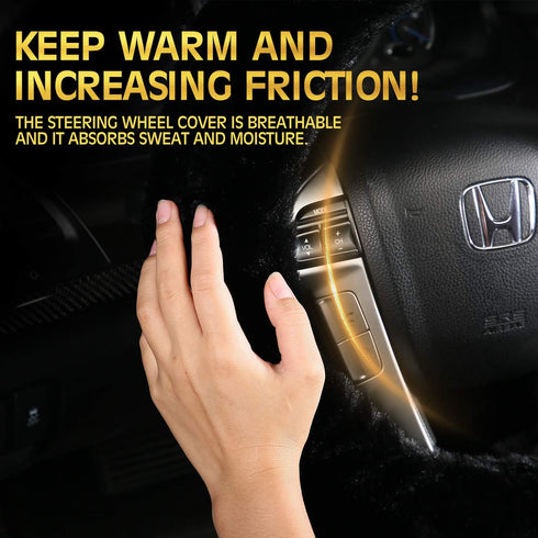 2 Pcs Furry Car Steering Wheel Cover with Fluffy Gear Shift Cover Soft Warm Non-Slip Car Decoration for Women Girls (Pink)...