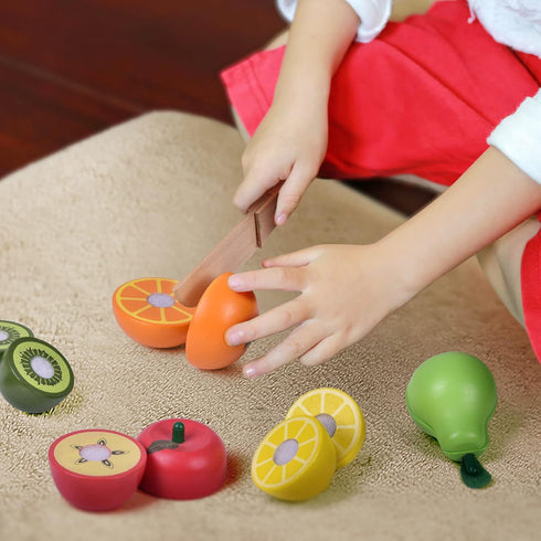Wooden Cutting Play Food Toys - 11 PCS Wood Pretend Cutting Play Food Educational Set for Toddlers 1-3, Veggie Slicers Playset, Toys Food and Frui...