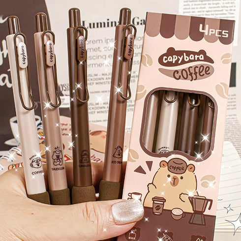 4 Pcs Gel Ink Pens Retractable Pens Cute Coffee Capybara Pen 0.5mm Black Ink Pen Writing Pens Office School Supplies for Girls Boys Women Men (Cof...
