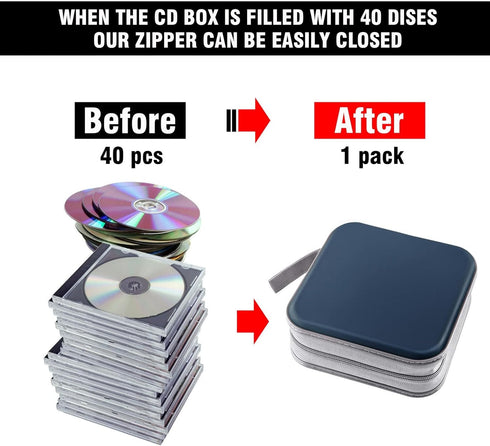 CD Case, DVDs Wallet Holder, CD/DVD Case Wallet 40 Discs Heavy Duty Bag Binder Storage Booklet Album (Dark Blue)...