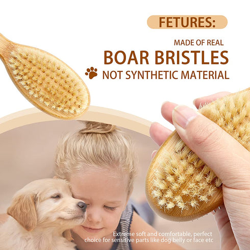 Dog Brush Cat Brush, Vokiuler Double Sided Bristle and Pin Pet Brush for Dog Grooming, Real Boar Bristle Shedding Brush with Bamboo Handle for Lon...