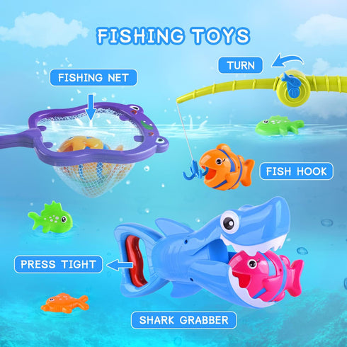 Bath Toys Baby Bath Essentials Fishing Pole Games Swimming Shark Grabber Water Table Pool Bath Time Infant Bathtub Toy Set Non Toxic Mold Free Bat...