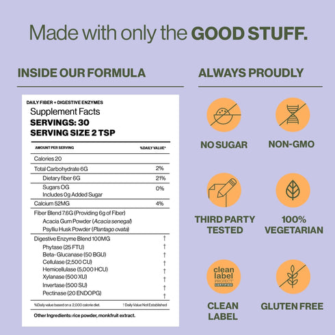 Hilma Daily Fiber + Digestive Enzymes – Fiber Supplement Powder with Prebiotics & Enzymes Formulated with Psyllium Husk & Acacia - Gluten Free, Ve...