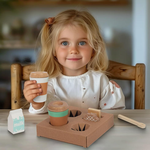 Pretend Play Coffee Cup Toys,Wooden Play Kitchen Accessories,Fake Food Play for Kids Kitchen,Educational Toy for Toddler Children Birthday Gift...