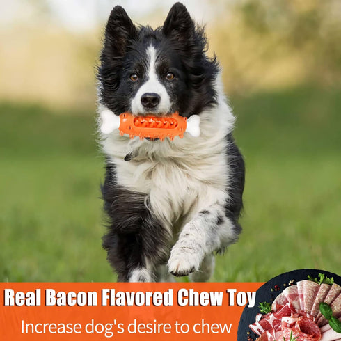 Tough Dog Toys for Aggressive Chewers Large Breed, Bacon Flavor Dog Chew Bones, Dog Chew Toys for medium and large dogs (Orange)...