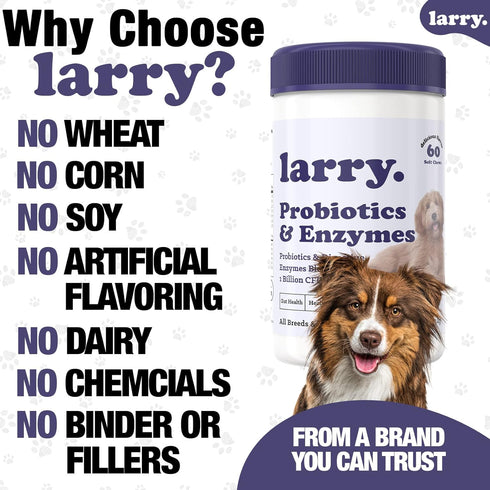 Dog Probiotics and Digestive Enzymes by Larry | 1 Billion CFUs of Probiotics for Dogs | Digestion, Bowel Support, & Gut Health for Dogs | Probioti...