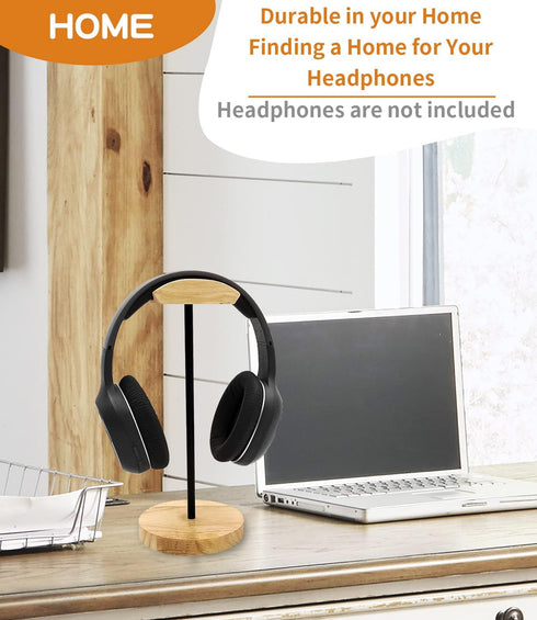 Headphone Stand Nature Wood & Aluminum Headset Hanger Mount Hook Gaming Holder Desktop Earphone Artful Functional Craftmanship Stand for All Heads...
