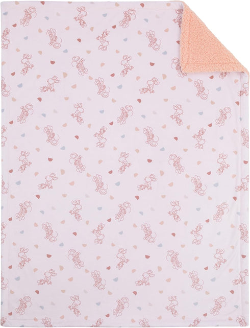 Disney Minnie Mouse White, Light Blue, and Peach Super Soft Sherpa Baby Blanket with Daisy Duck...