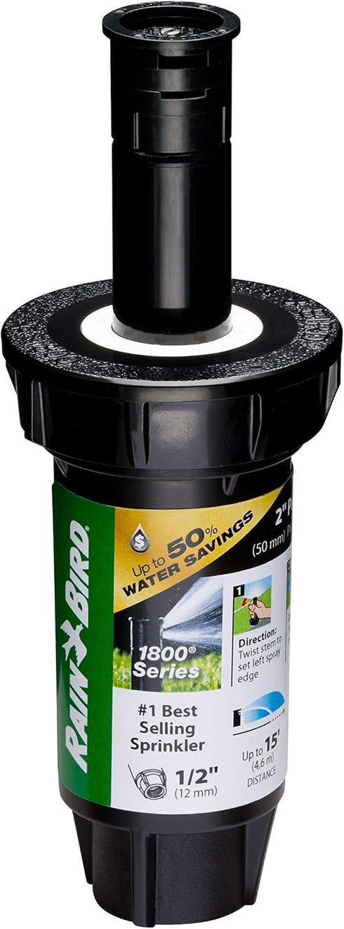 Rain Bird 1802QDSPRS Pressure Regulating (PRS) Professional Dual Spray Pop-Up Sprinkler, 90° Quarter Circle Pattern, 8' - 15' Spray Distance, 2" P...