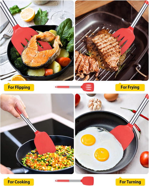Pack of 2 Silicone Solid Turner, Non Stick Slotted Kitchen Spatulas, High Heat Resistant BPA Free Cooking Utensils, Ideal Cookware for Fish, Eggs,...
