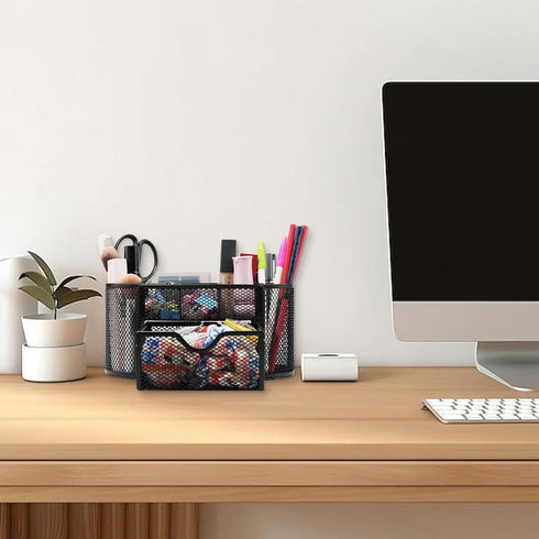 Desk Organizers and Accessories with Pencil Pen Holder Supply 8 Compartments and 1 Pullout Drawer for Home, School, and Office. (Black)...