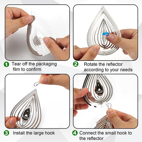 3pcs Water Droplets Bird Reflectors, Metal Disc Highly Reflective Double-Sided Water Droplets Wind Spinner Bird Devices Keep Birds Away from Garde...