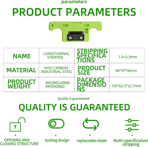 Fiber Optical Cable Stripping Tool Loose Tube Buffer Mid-Span Access Tool 1.9mm~3.3mm Fiber Optic Stripper green 1pcs...
