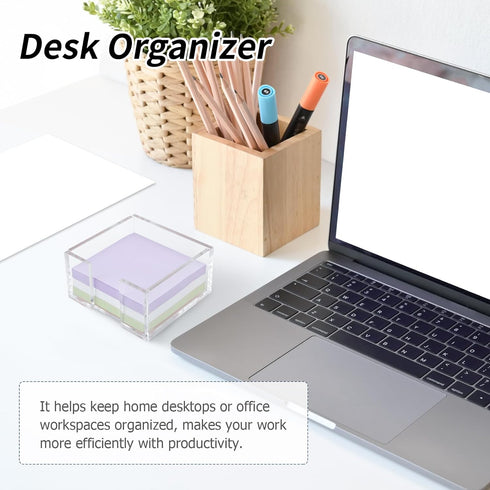 Acrylic Sticky Note Holder, 3 x 3 Crystal Clear Acrylic Notepad Holder Acrylic Sticky Note Dispenser for Dorm Room and Office Desk Organizer...