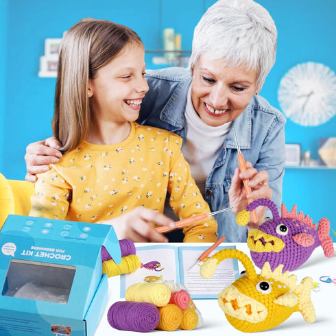 Pcvanli Crochet Kit for Beginners, Beginner Crochet Kit for Adults with Step-by-Step Video Tutorials, DIY Crochet Animal Kits Kids Knitting Suppli...