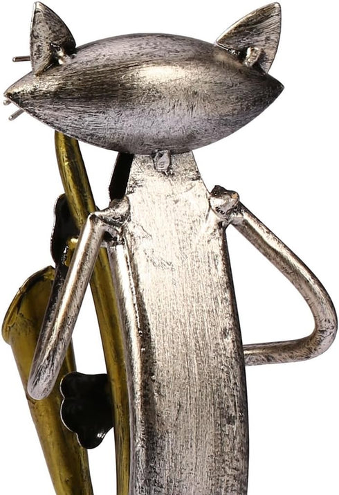 Too-arts A Playing Saxophone Cat Metal Sculpture Iron Statue Handwork Handicrafts, 3 Funny Design...