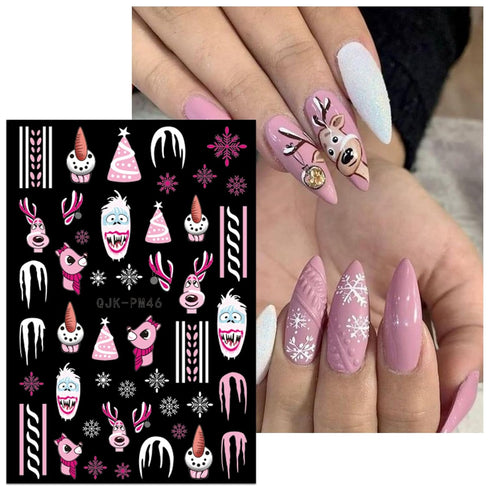 JMEOWIO 10 Sheets Christmas Pink Nail Art Stickers Decals Self-Adhesive Pegatinas Uñas Snowflake Xmas Winter Holiday Cute Elk Nail Supplies Nail A...