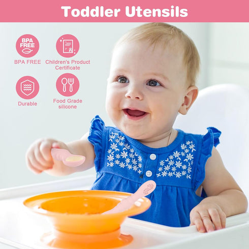 Silicone Baby Spoons Self Feeding 6+ Months, 3PCS Toddler Forks and Spoons Utensils Baby Led Weaning Teething Spoon Infant Spoons First Stage Newb...