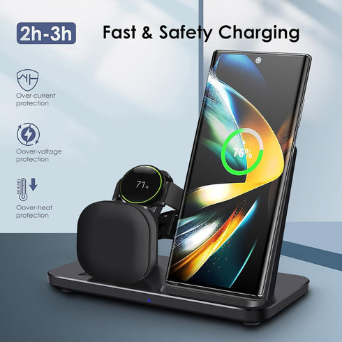 3 in 1 Wireless Charger, 15W Fast Wireless Charging Station Charge Stand for Samsung Galaxy S24 S23 S22 S21 S20 S10 Series,Note 20/10, Galaxy Buds...