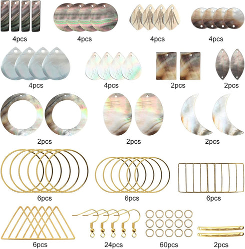 SUNNYCLUE 1 Box DIY 12 Pairs Geometric Natural Black Lip Shell Dangle Earrings Making Starter Kit Classic Drop Dangle Round Oval Rectangle Geometr...