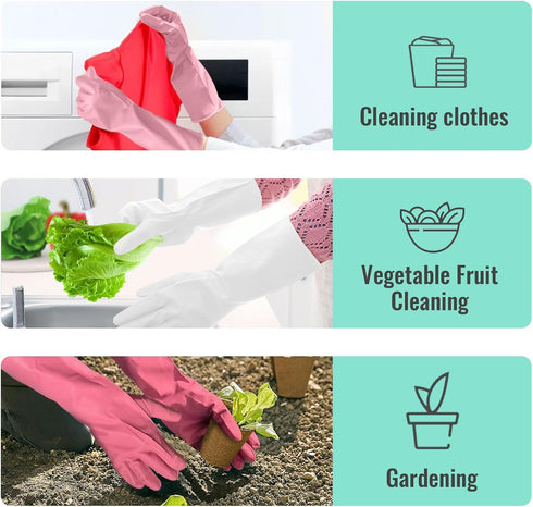 Rubber Kitchen Dishwashing Gloves: 4 Pairs Latex Free Reusable Household Cleaning Gloves for Washing Dishes...