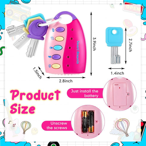 Skylety Musical Smart Remote Key Toy Fake Car Toy Keys with Sound and Lights Fun and Educational Key Toys for Travel Play (Pink)...