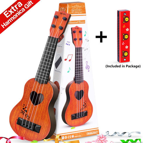 Kids Guitar Musical Toy Ukulele Classical Instrument(Brown),with Extra Harmonica 16 Holes...