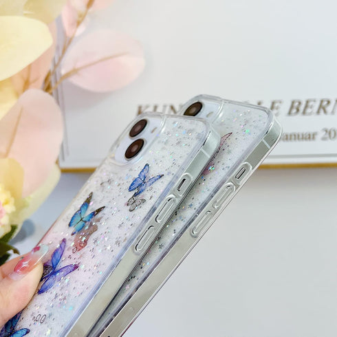 Compatible iPhone 14 Plus Case Clear Women Girls Flexible TPU Purple Butterfly Stars Sparkle Glitter Anti-Scratch Shockproof Protective Phone Cove...