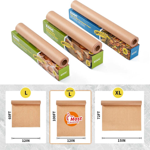 KOOC Premium 60-Feet Parchment Paper Roll - 12-Inch Width, Non-Stick, Unbleached Baking Paper - Ideal for Baking, Cooking, and Food Preparation - ...